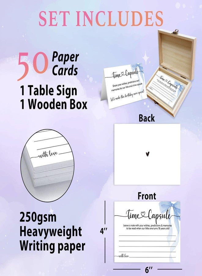 Crocothemis Time Capsule Box 1st Birthday, Baby Time Capsule Box for First Birthday Party Games, Set of 50 Wishes Card Gifts Keepaske Decorations for Baby(Blue Bow) -A04 - Image 2